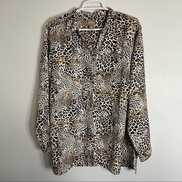 Chico's Animal Print Button Down Blouse Long Sleeve Size 3 (L) - Picture 1 of 9